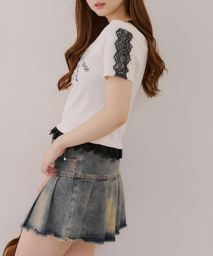 露肩蕾絲裝飾高領上衣