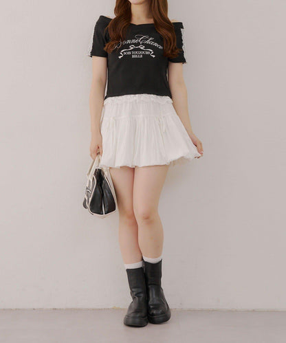 露肩蕾絲裝飾高領上衣