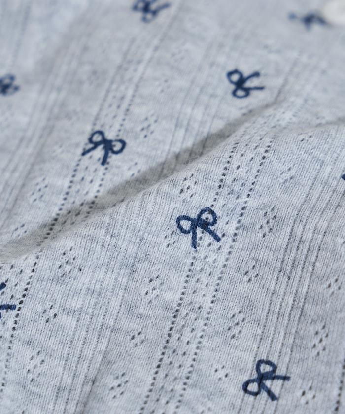 蝴蝶結圖案 刺繡法蘭絨 亨利領T恤