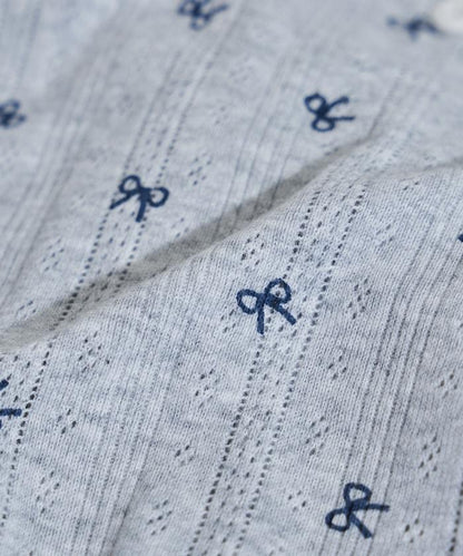 蝴蝶結圖案 刺繡法蘭絨 亨利領T恤