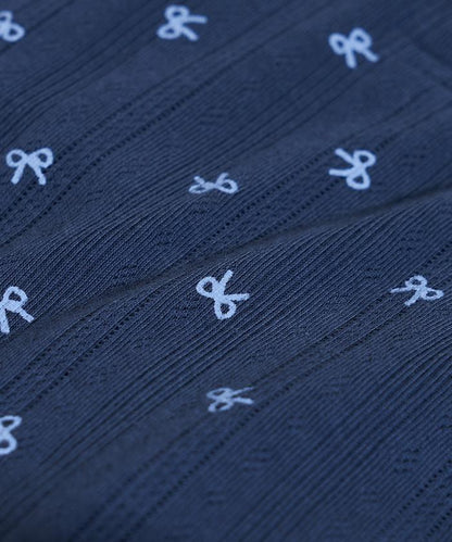 蝴蝶結圖案 刺繡法蘭絨 亨利領T恤