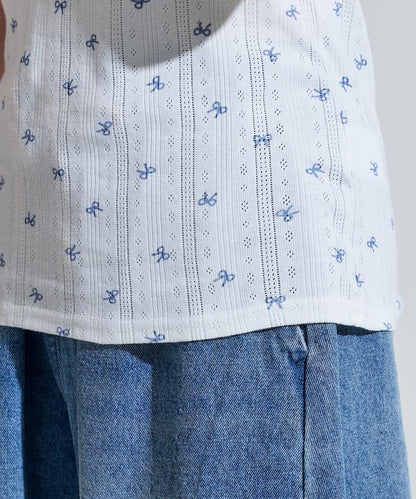 蝴蝶結圖案 刺繡法蘭絨 亨利領T恤