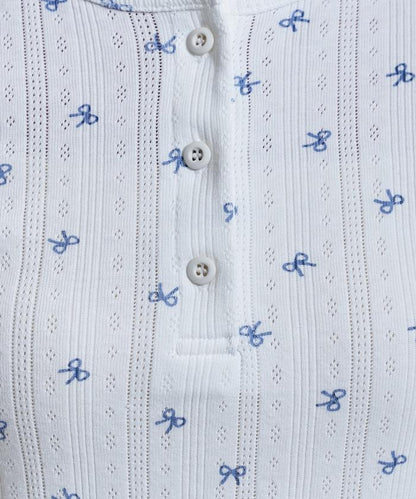 蝴蝶結圖案 刺繡法蘭絨 亨利領T恤