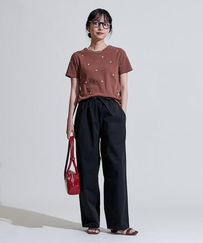 斜紋織物寬鬆直筒褲＜可搭配套裝＞