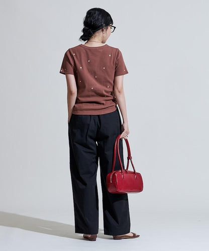 斜紋織物寬鬆直筒褲＜可搭配套裝＞