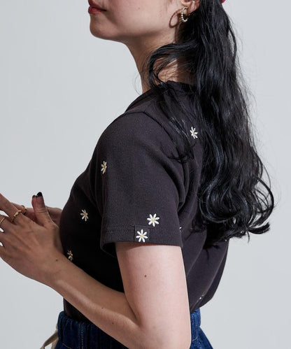 迷你雛菊刺繡T恤/肋T恤