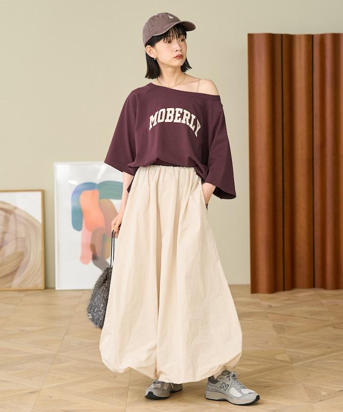 2WAY 平滑logo七分袖T恤/露肩T恤