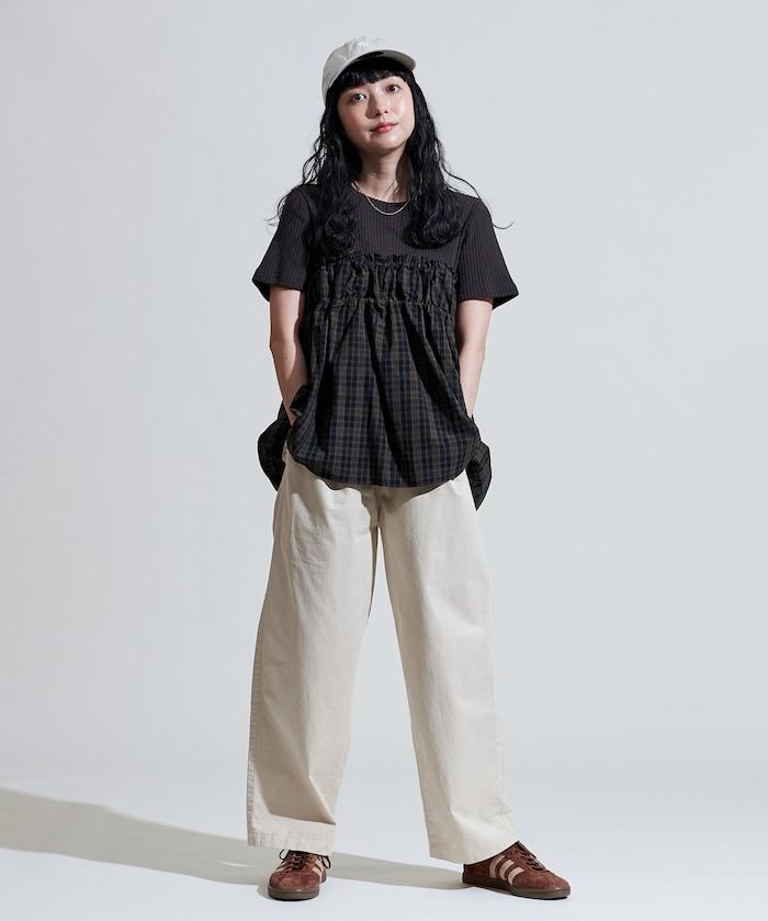 軍裝風格格紋拼接T恤