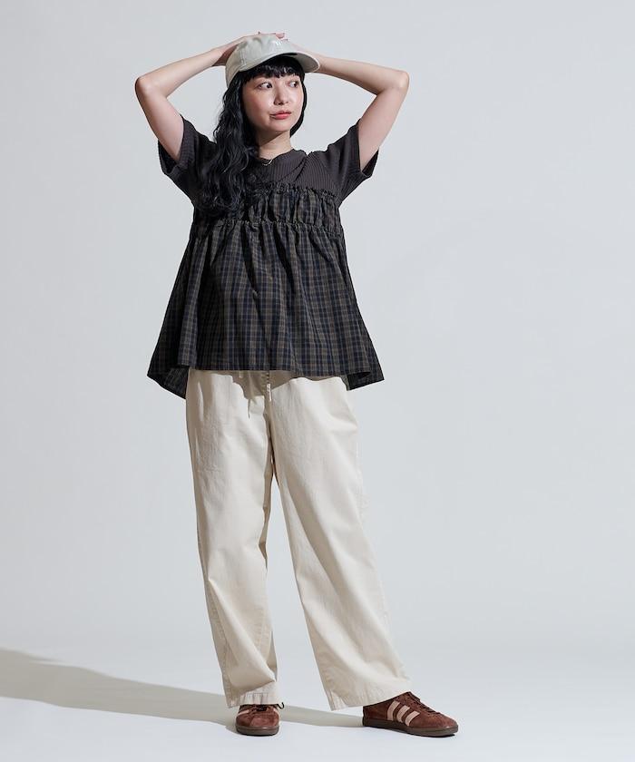 軍裝風格格紋拼接T恤