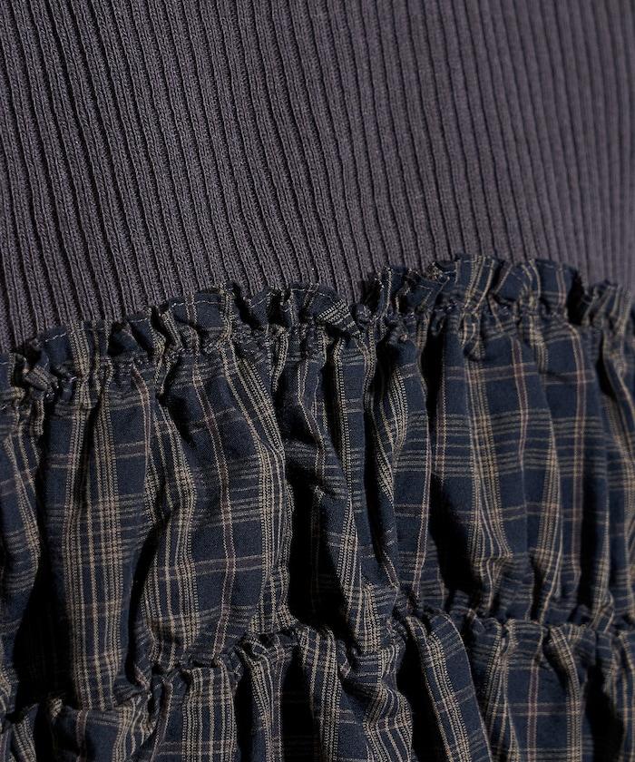 軍裝風格格紋拼接T恤