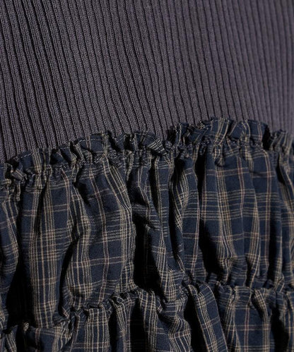 軍裝風格格紋拼接T恤