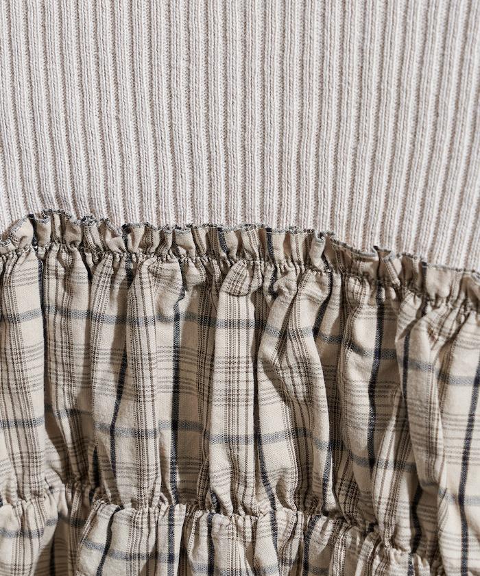 軍裝風格格紋拼接T恤