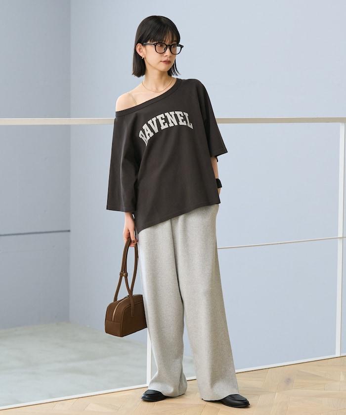 2WAY 平滑logo七分袖T恤/露肩T恤