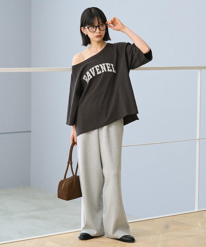 2WAY 平滑logo七分袖T恤/露肩T恤