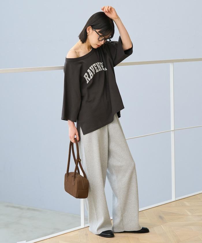 2WAY 平滑logo七分袖T恤/露肩T恤