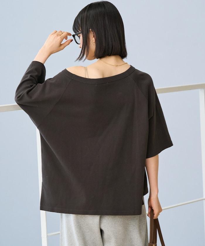 2WAY 平滑logo七分袖T恤/露肩T恤