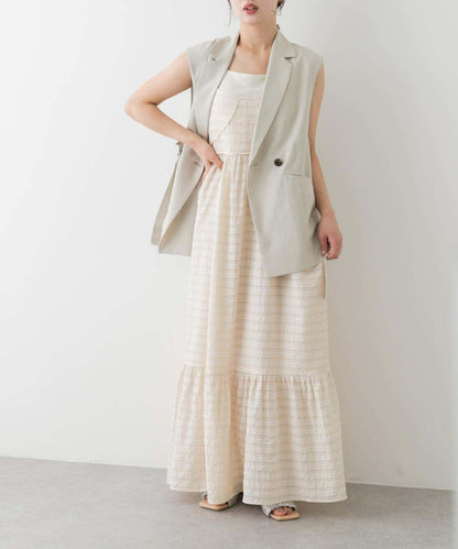 格紋提花吊帶連衣裙