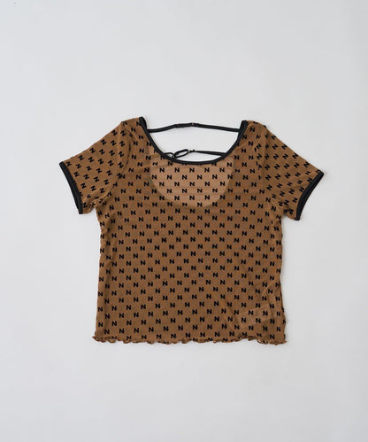 mline 半袖印花網紗上衣