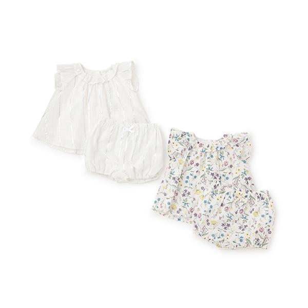 【リンク】亮片條紋/花卉圖案套裝（嬰兒）