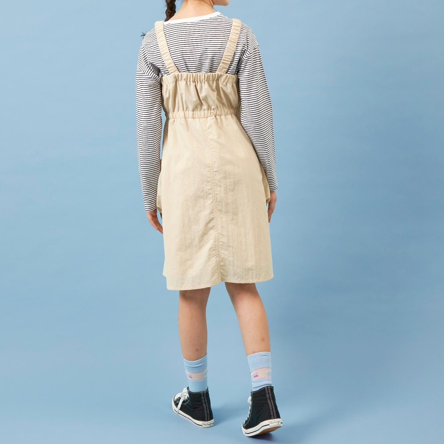 褶皺工裝口袋揹帶裙