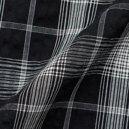 【棉100%】格紋法式短袖襯衫連衣裙