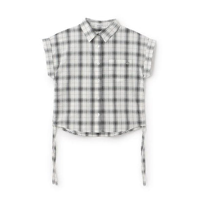 【純棉100%】格紋無袖抽繩襯衫