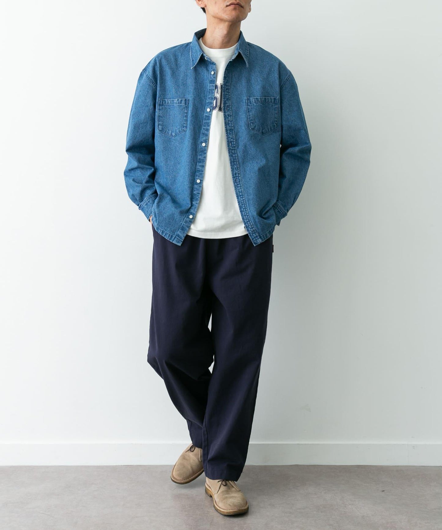 基礎寬鬆休閒斜紋棉布長褲