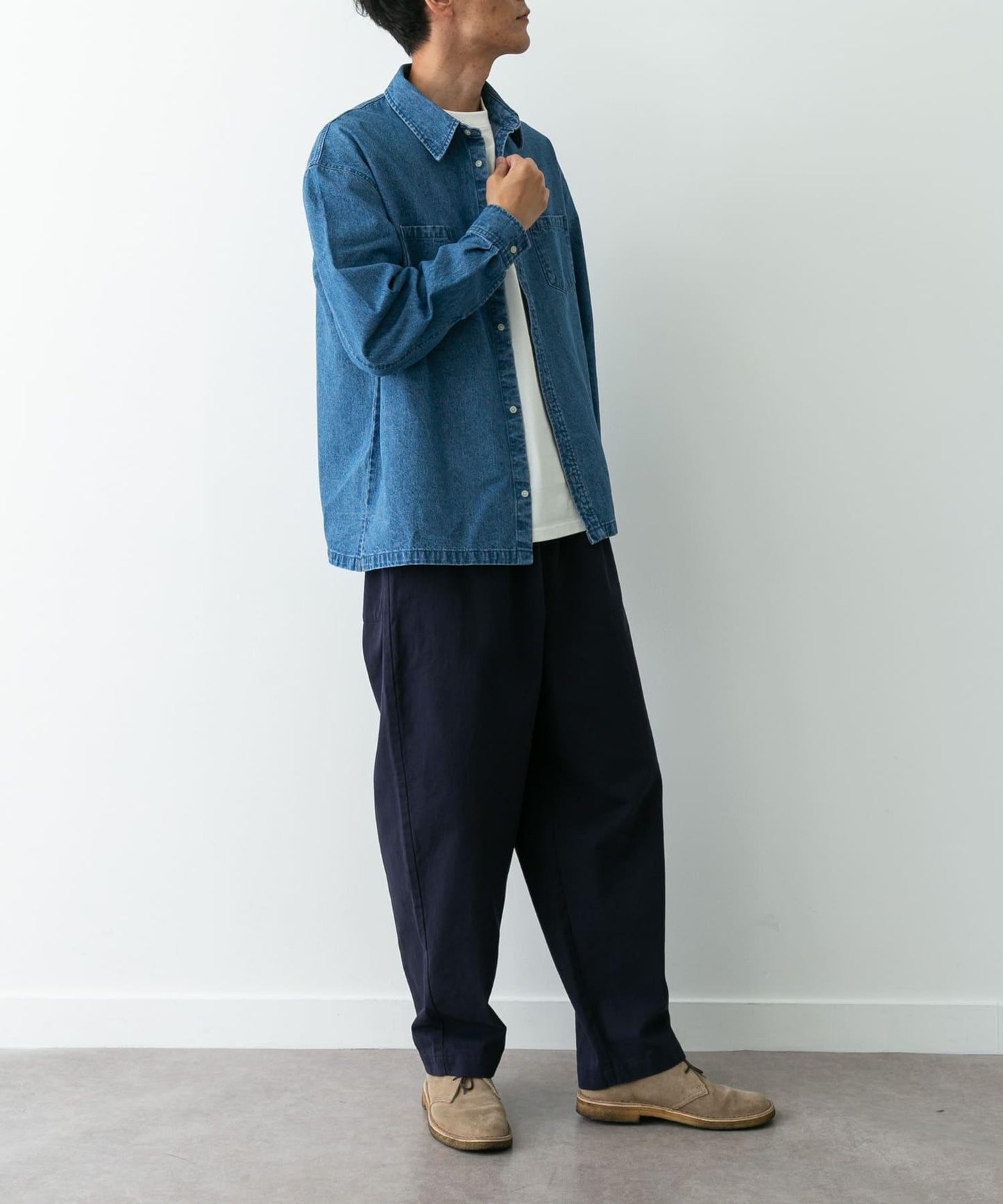 基礎寬鬆休閒斜紋棉布長褲