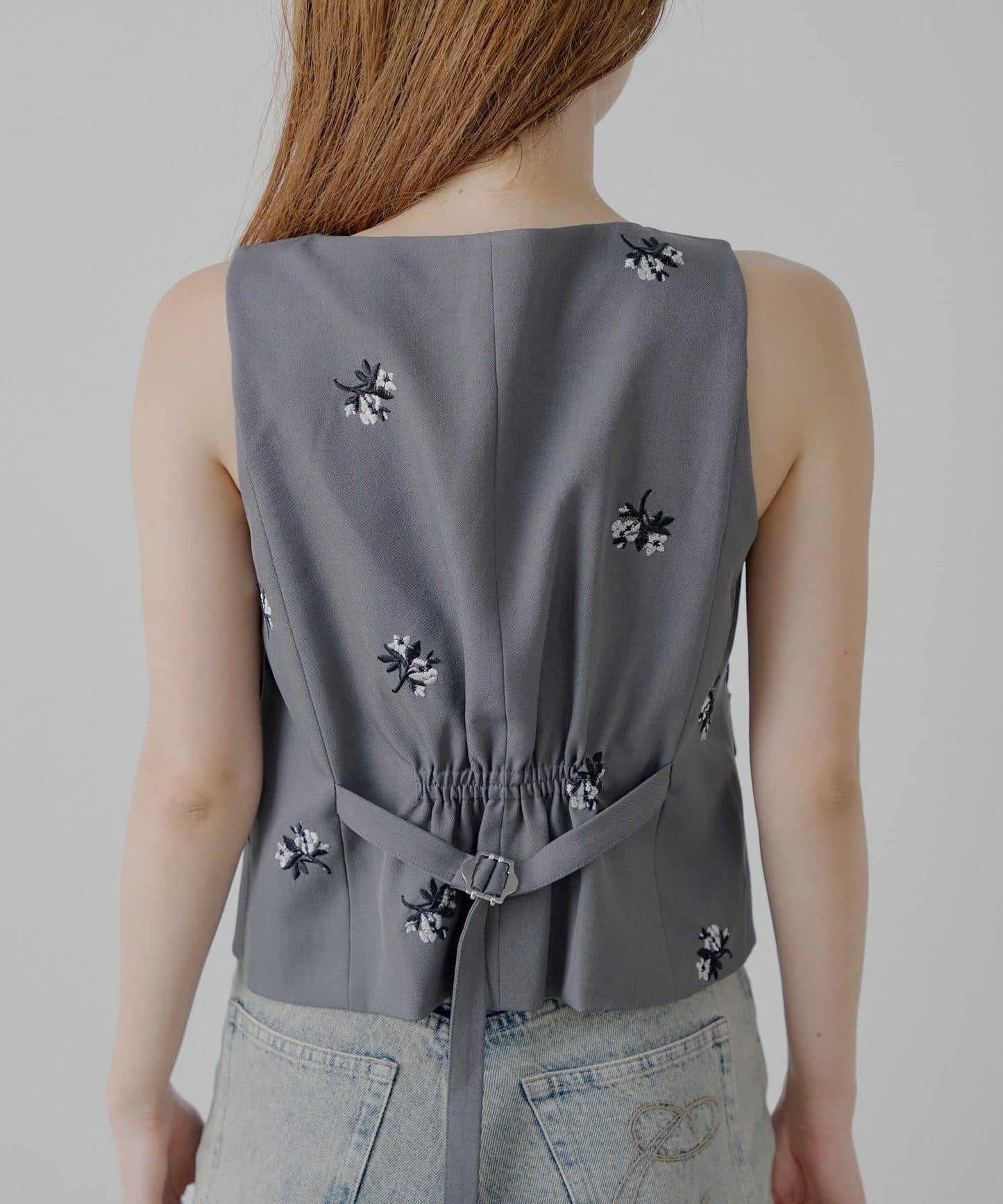 Chico 花卉刺繡無袖馬甲