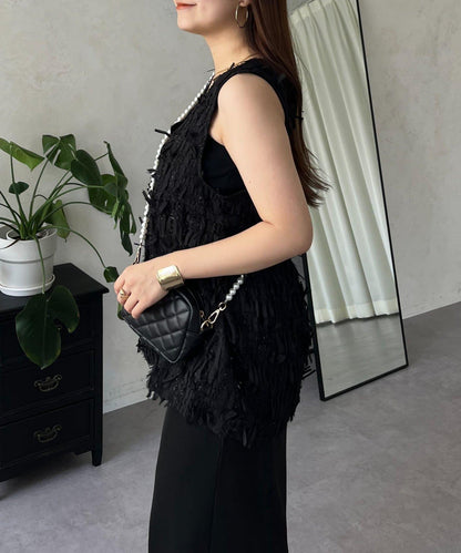 蝴蝶結流蘇V領荷葉邊背心