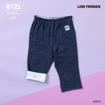 《BT21》牛仔風針織斜紋七分褲