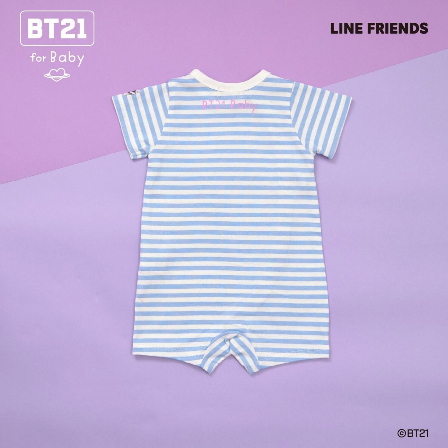 【《BT21》】貼布繡條紋短款連體衣
