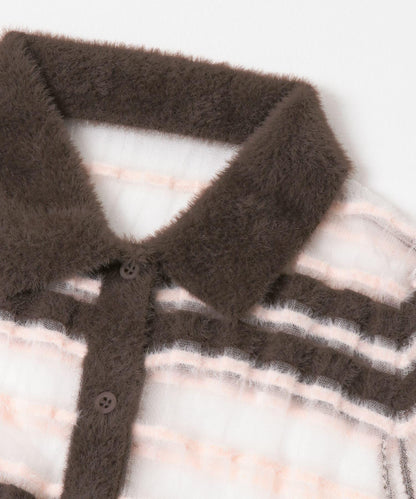 透視條紋羽毛針織衫