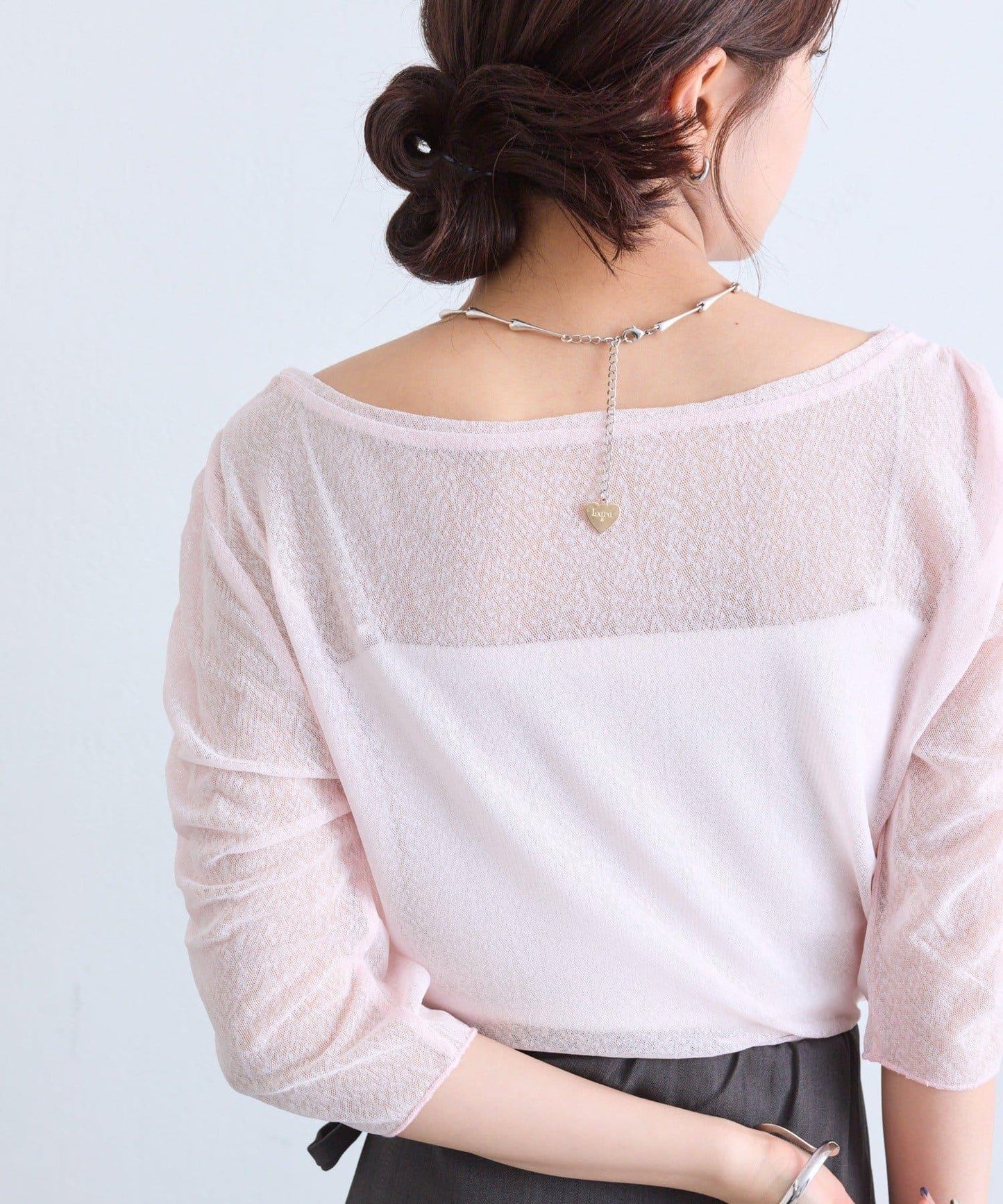 mystic 粗節透紗五分袖套頭上衣