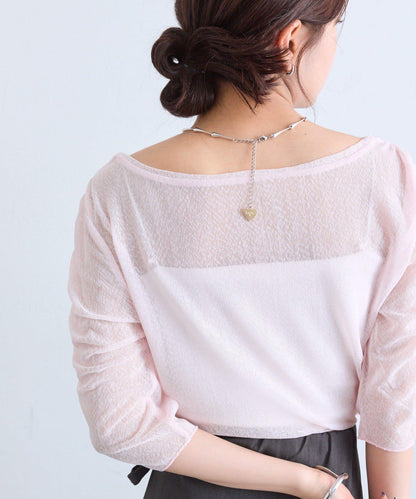 mystic 粗節透紗五分袖套頭上衣