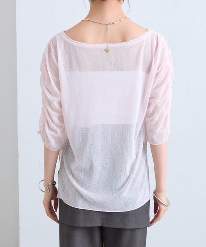 mystic 粗節透紗五分袖套頭上衣