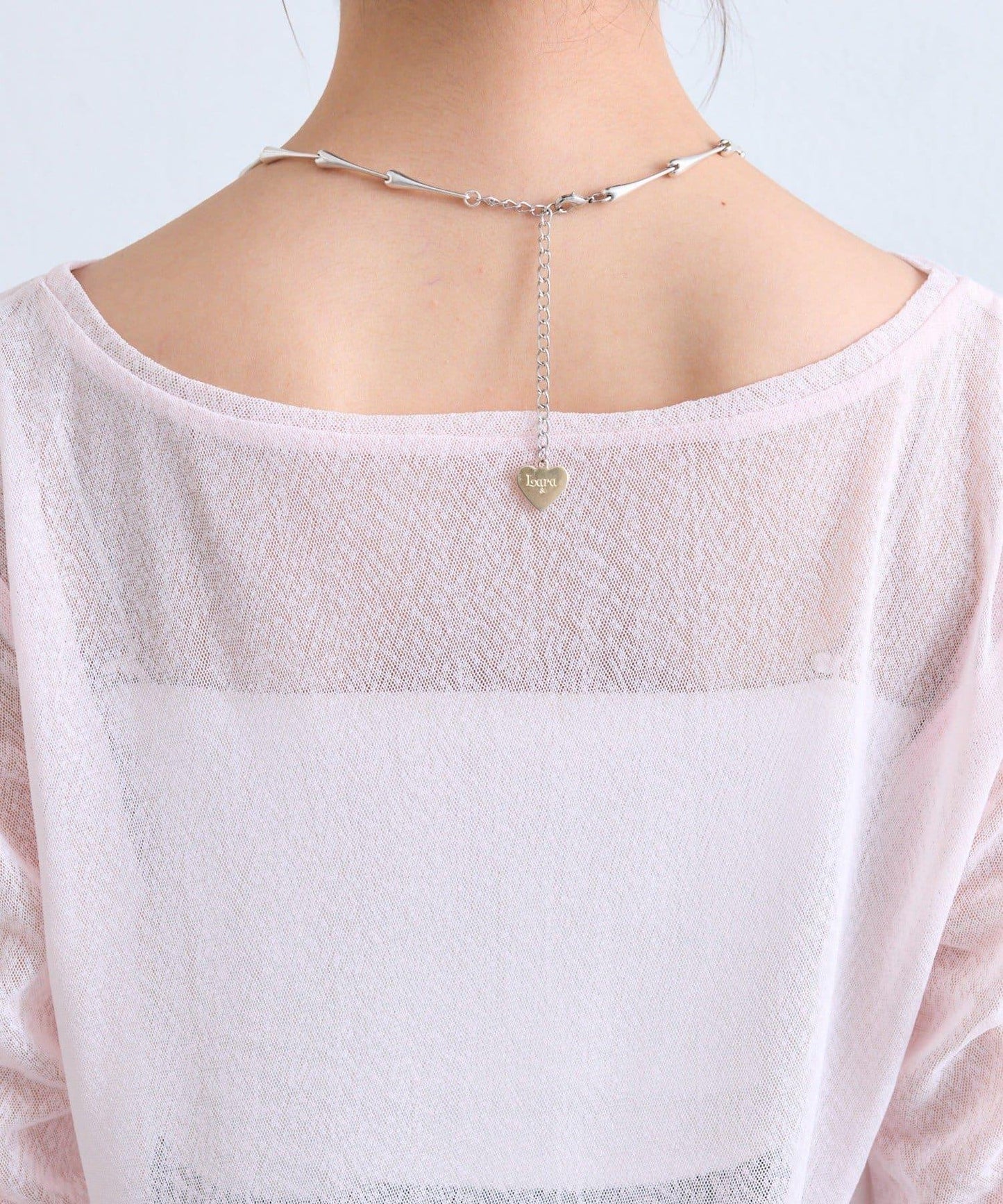 mystic 粗節透紗五分袖套頭上衣