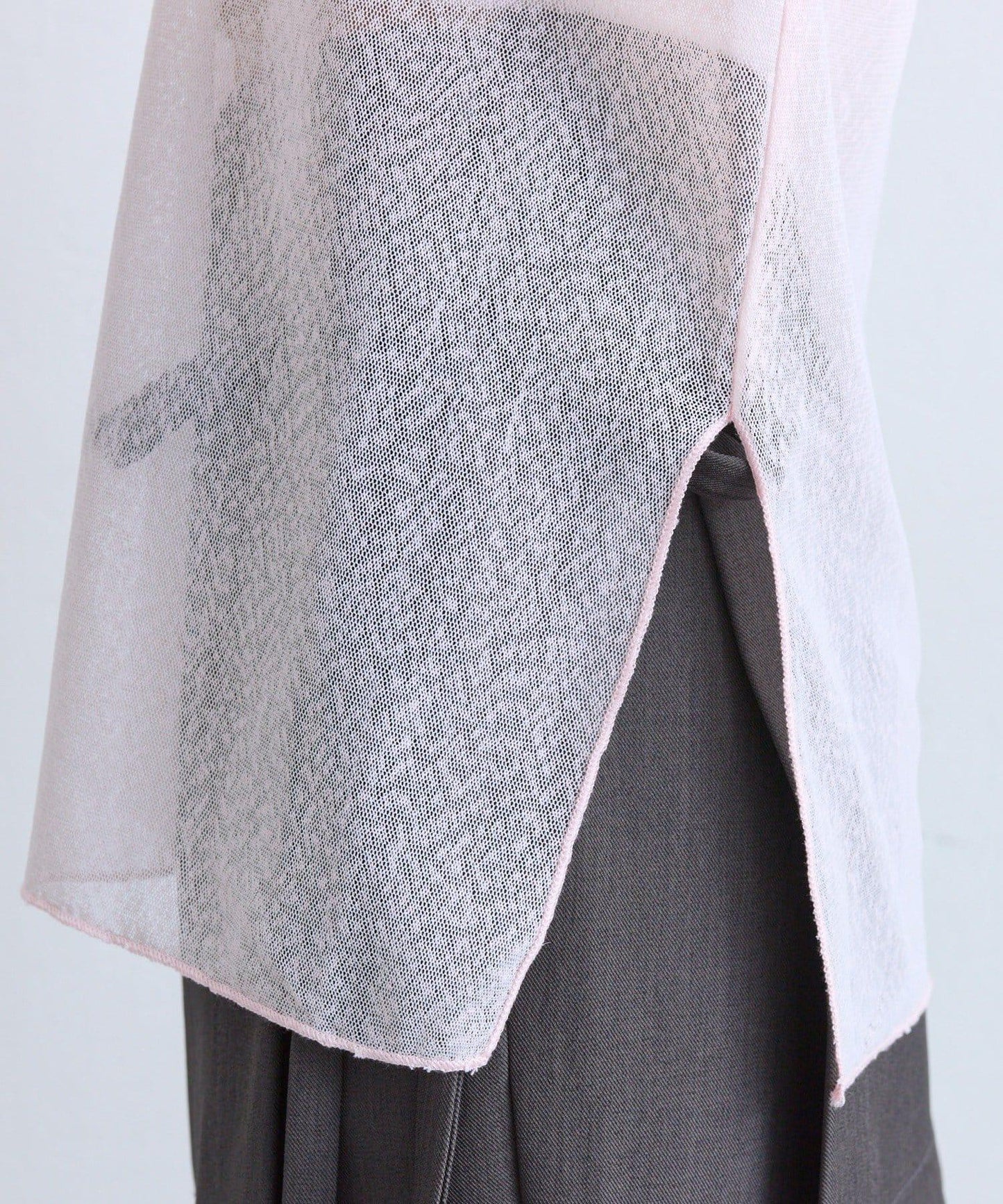 mystic 粗節透紗五分袖套頭上衣