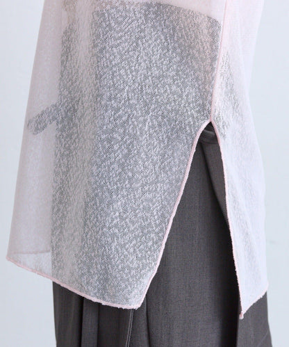 mystic 粗節透紗五分袖套頭上衣