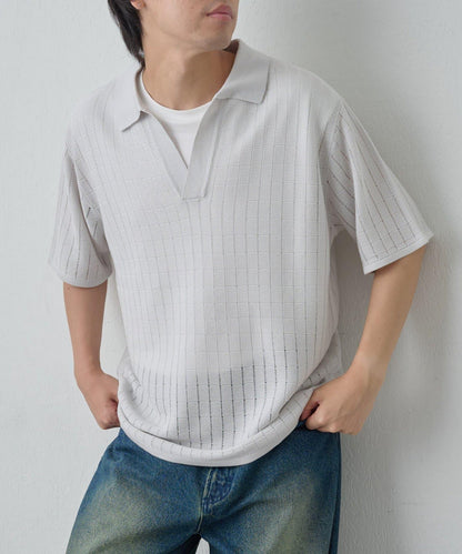 透視編織短袖領帶針織衫