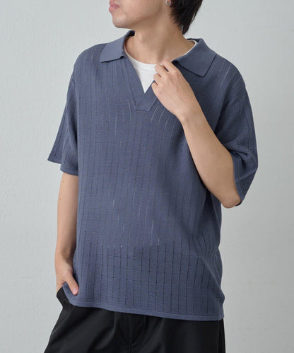 透視編織短袖領帶針織衫