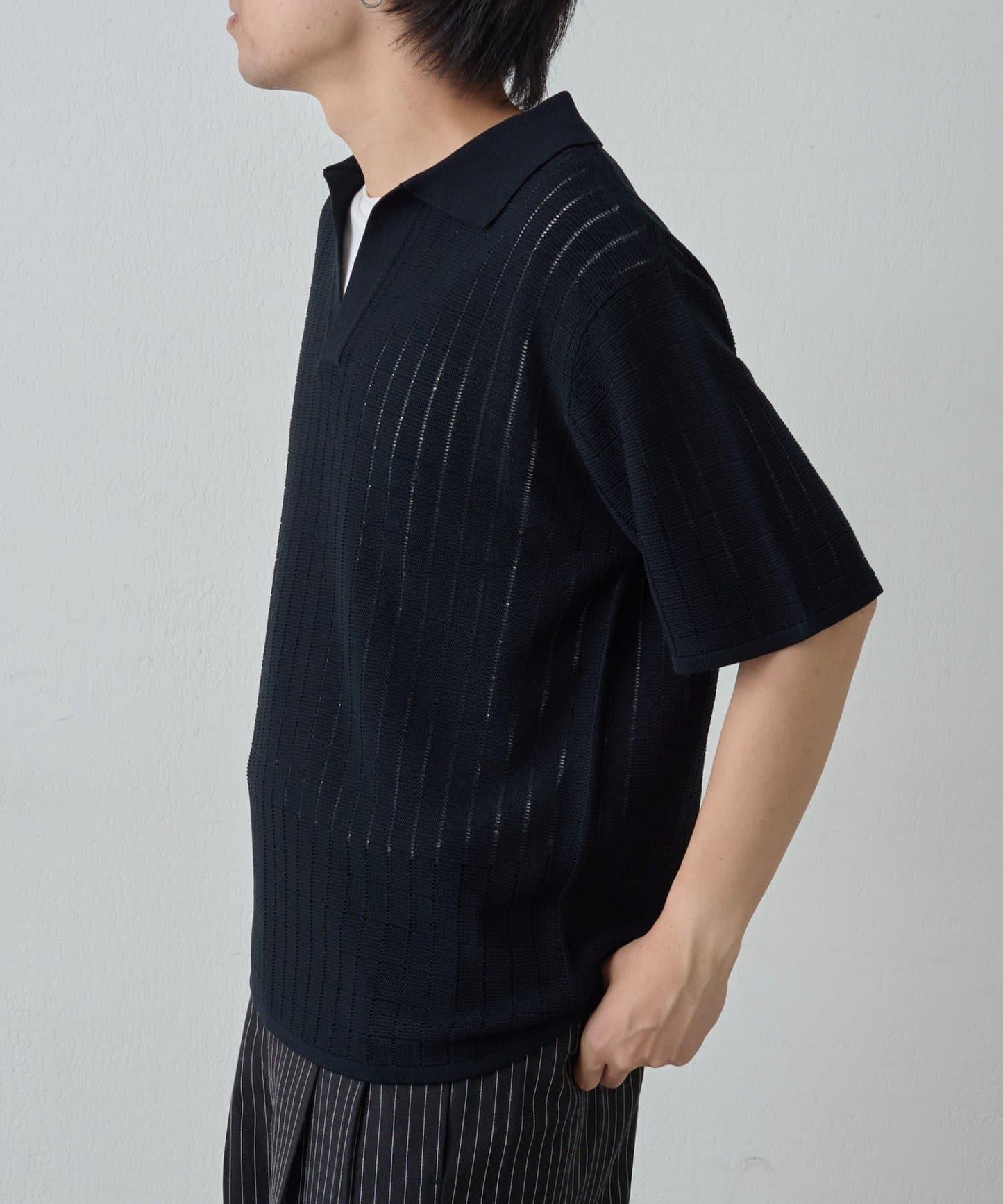 透視編織短袖領帶針織衫