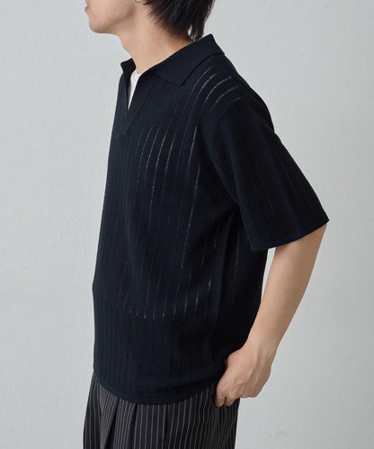 透視編織短袖領帶針織衫