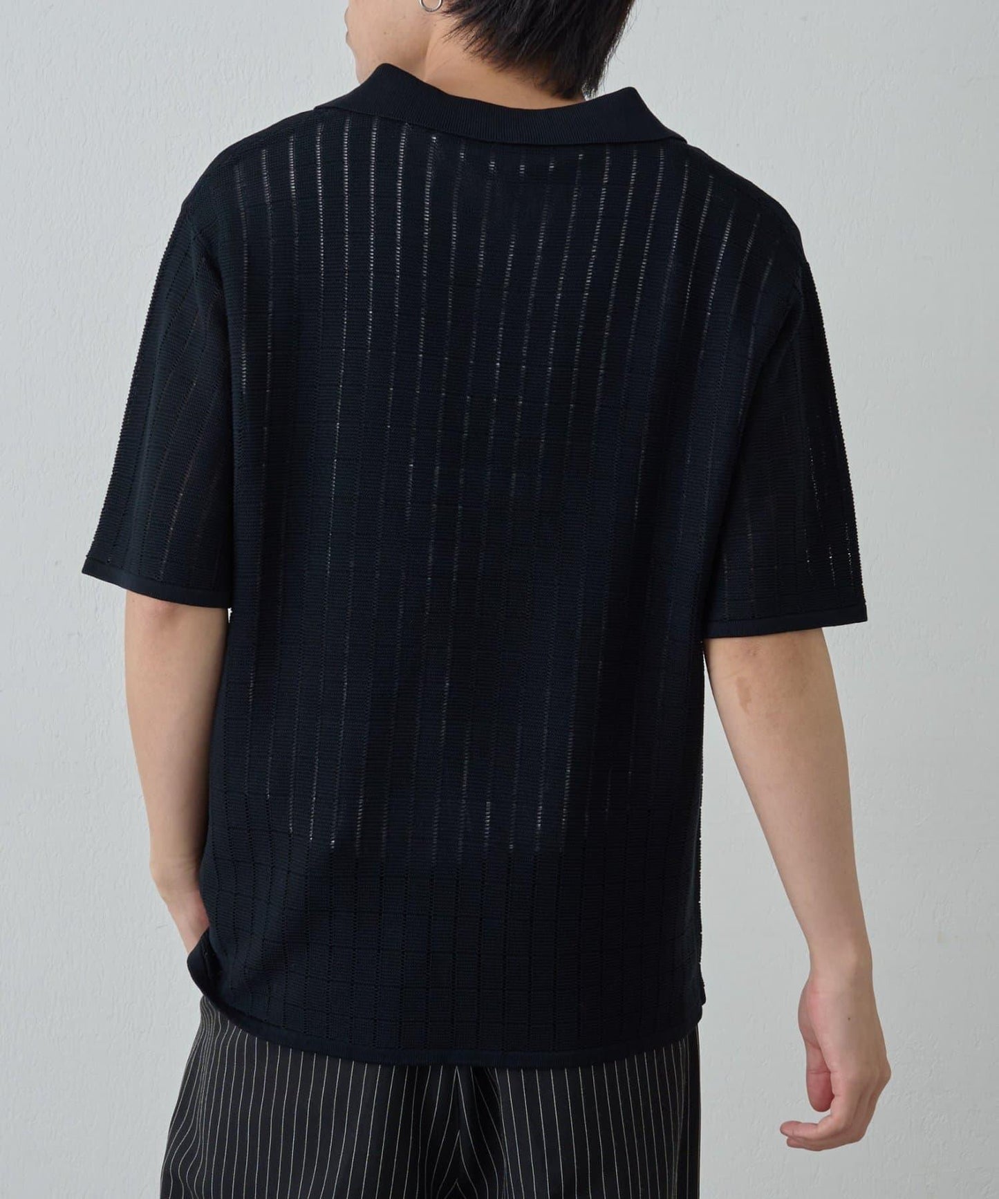 透視編織短袖領帶針織衫