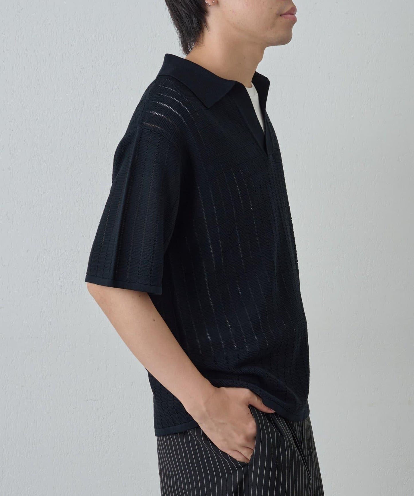 透視編織短袖領帶針織衫