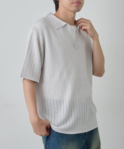 透視編織短袖領帶針織衫