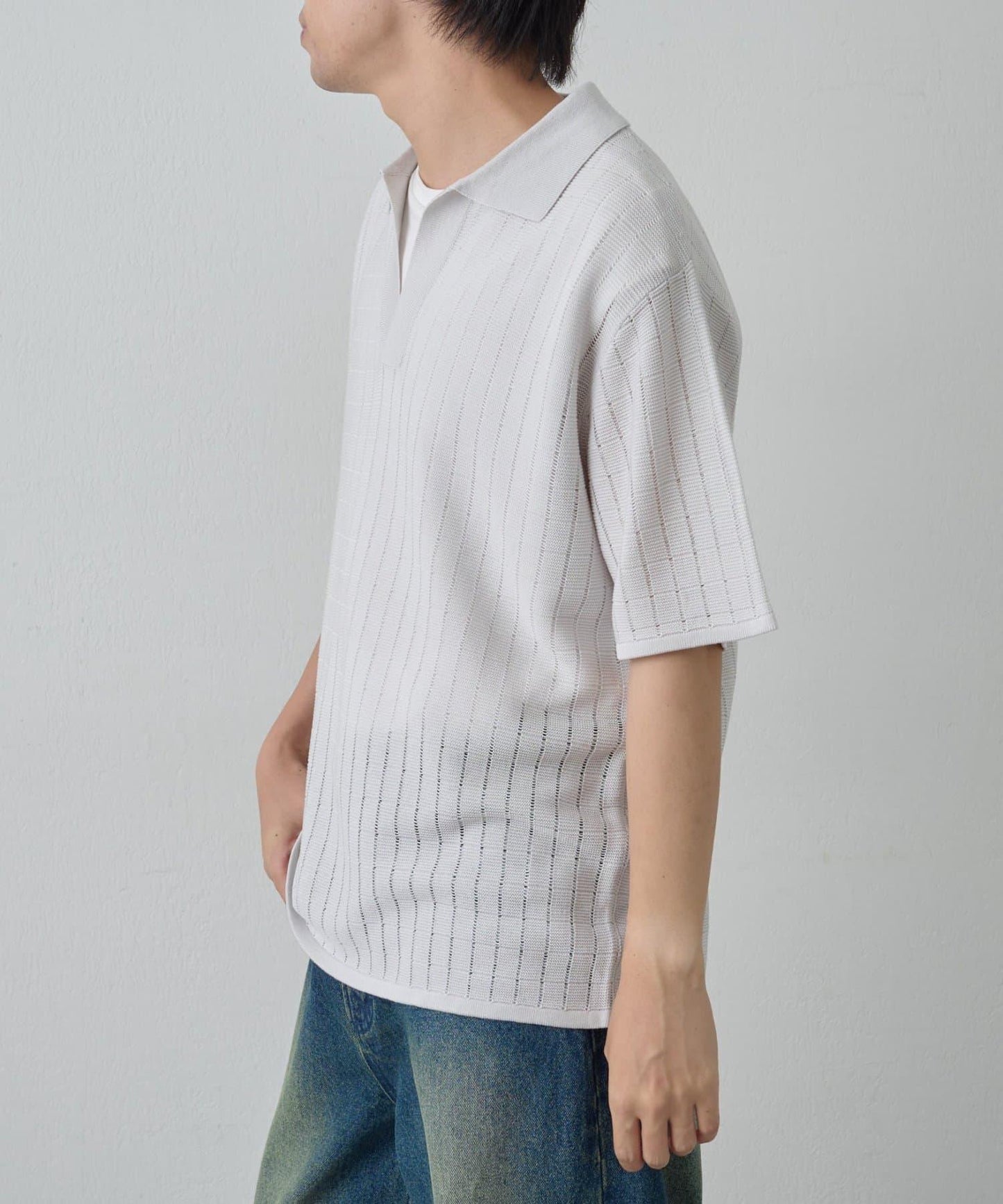 透視編織短袖領帶針織衫