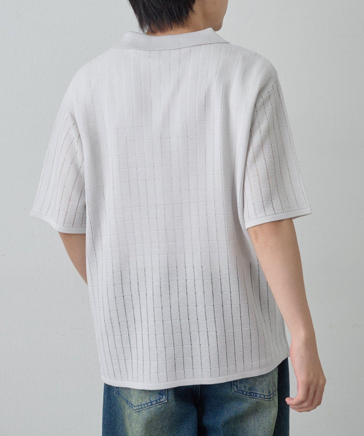 透視編織短袖領帶針織衫