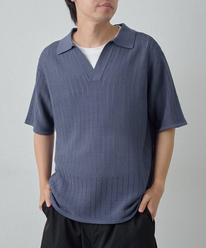 透視編織短袖領帶針織衫