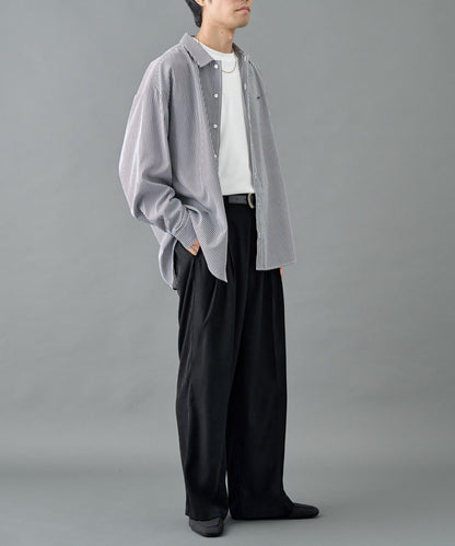 2褶寬鬆直筒西褲褲子